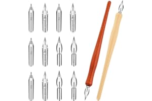 Piriuuo 14 Pcs Dip Pen Set Nib Pen Holder Comic Pen Nib Set G Pen Ink Nib Calligraphy Pen Nibs Wooden Drawing Pen Holder with Stainless Steel Pen Nibs Dip Pens for Writing, Painting, Signing
