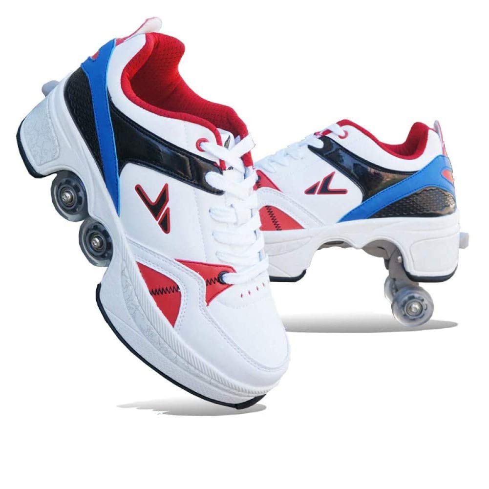 Cushion 2 in 1 Adult Roller Skate, Invisible Quad Roller Skates, Detachable Inline Skates, Kick Roll