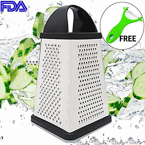 Binoy Box Grater, 4-Sided Stainless Steel large 9.5-inch Grater with storage container + Vegetable Peeler for Parmesan Cheese Ginger Vegetables (9.5 inch)