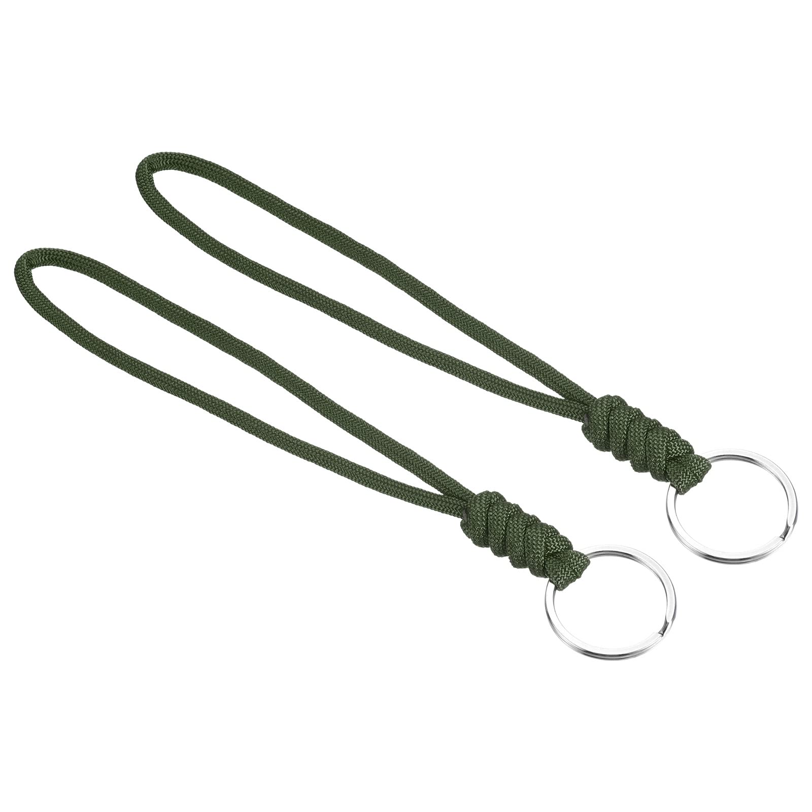 PATIKIL Paracord Lanyard with Keyring 8 Inch, 2 Pack Wrist Keychain Cord Metal Hook Strap for Keys Whistle ID Card Badge Holder, Green