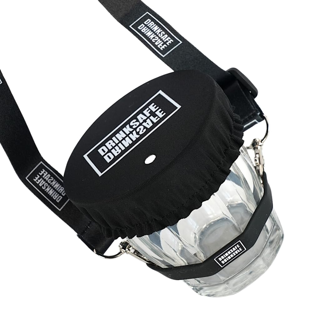 DrinkSafe I Cup Holder, Neck Warmer Protector Reusable Glass, Anti-Spill for Parties and Festivals Safely, Black