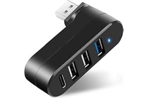 4-Port USB 3.0 Hub [90°/180° Degree Rotatable], USB Splitter with PD-in 5W USB C Port, USB Extender for Laptop, Car, iMac, Ma
