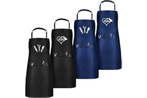 Janmercy 4 Pcs Hair Stylist Apron with 4 Pockets Waterproof Salon Aprons for Hairdresser Cosmetologist Apron(Black, Dark Blue)