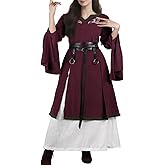 HiiFeuer 4 Pcs Renaissance Costume Women Embroidery Dress, Medieval Belt Skirt Hike Witch Dress Cosplay for Ren Faire