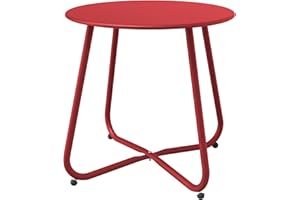 YARDGRACE Dark Red Patio Side Table, 18" Weatherproof Steel Outdoor Indoor Side Table for Garden, Balcony, Pool & Tailgate, Rust-Resistant Lightweight Portable Patio End Table