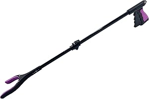 Luxet Reacher Grabber Tool, Steel Cable, Foldable Latch Long Pick Up Stick, Strong Grip, Magnetic Rotating Jaw, Lightweight Trash Picker Claw Grabbers for Elderly Grab it Reaching Tool (32 Inch, Pink)