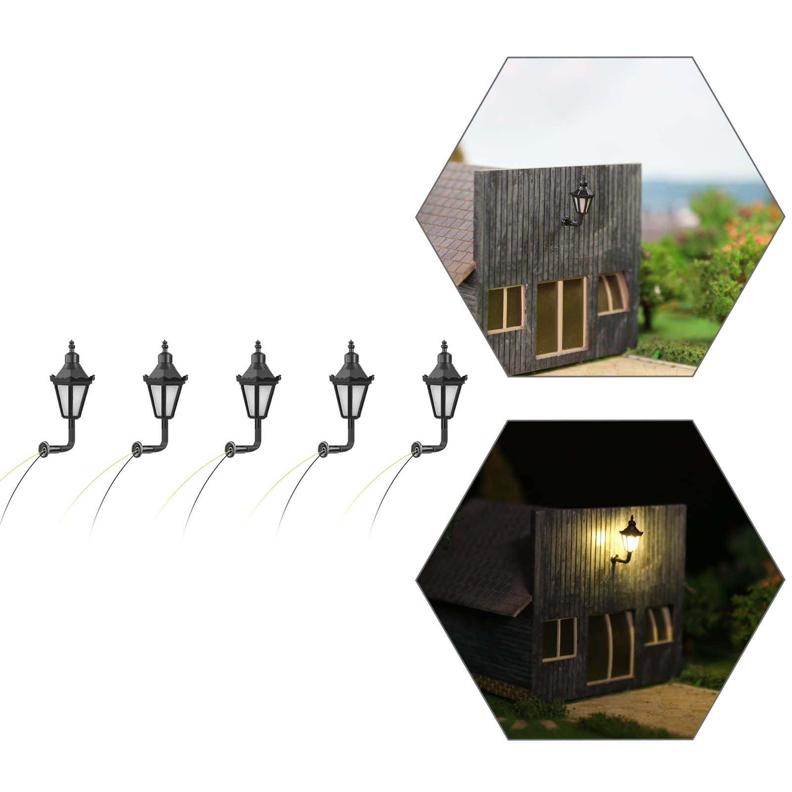 Evemodel 5pcs Model Railway 1:150 Outdoor Lamps Wall Lights N Scale 12V