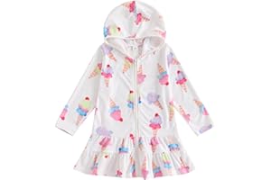 Mubineo Toddler Girl Long Sleeve Swimsuit Cute Beach Dress Floral Cover Ups Ruffle Bathing Suit Cover Up Kids Swimwear