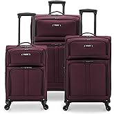 U.S. Traveler Anzio Softside Expandable Luggage with Spinner Wheels, Burgundy, 3-Piece Set (22/26/30)