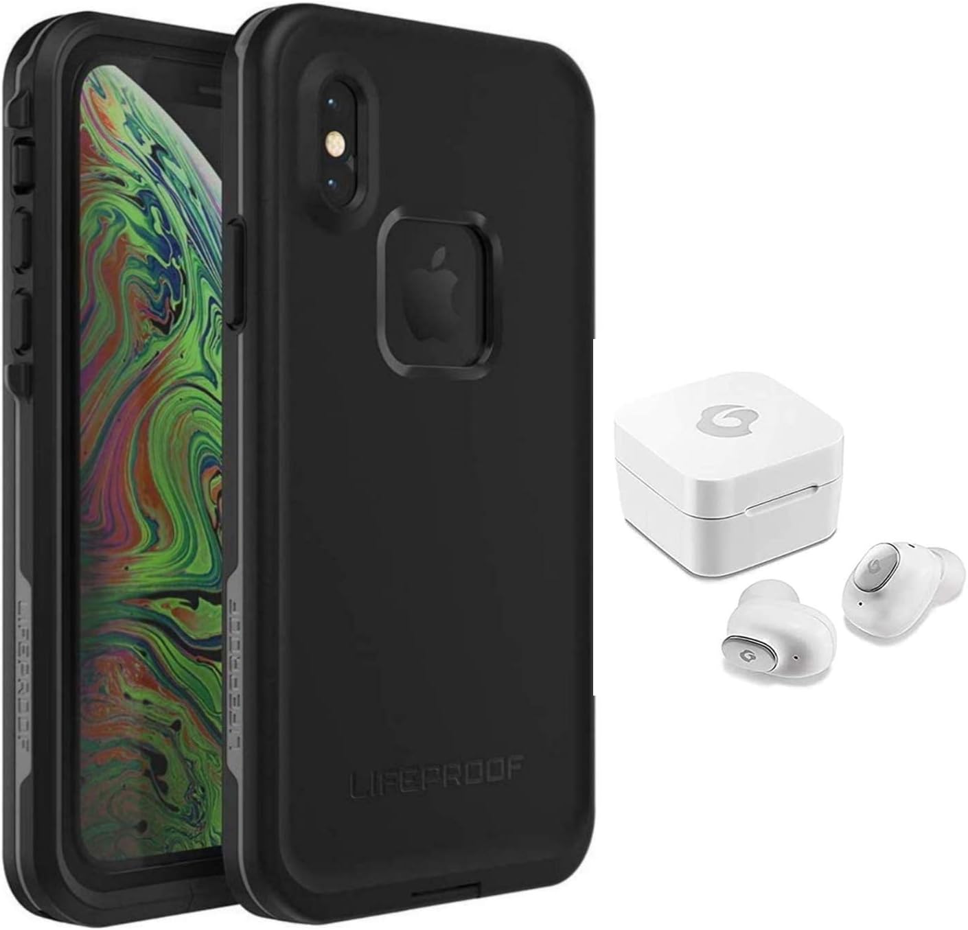 LifeProof FRĒ Series Waterproof Case for iPhone X and Xs (ONLY) with GLIDIC Wireless Bluetooth Earbuds Sweatproof Pro Stereo Headphones - Non-Retail - Black