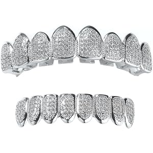 Solid Gold over S925 Sterling Silver Eight-Tooth T-Square Moissanite Teeth Grillz, Rectangle Stones for Holiday Style, A Fun