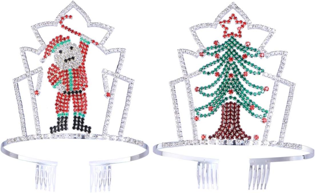 FRCOLOR Christmas Tiara Crown with Comb Rhinestone Santa Claus Headband Wedding Christmas Cosplay Costume Photo Prop for Women Girl - Image 3