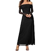 Colysmo Women Long Sleeve Mesh Off Shoulder Bodycon Maxi Dress Formal Wedding Guest Fall Dresses for Women 2025