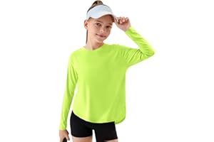 Haloumoning Girls Athletic Shirts Kids Long Sleeve Active Sports T Shirts Quick Dry Tunic Tops Basic Tees 5-14 Years