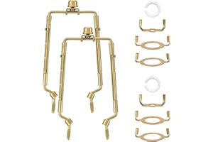 ELFCAB Lamp Shade Holder 2Pack 7, 8, 9, 10 inch adjustable Harp Liftable Holder for Table and Floor Lamps with 3/8 Standard Saddle Finail and E14 E26 E27 Lampholder UNO Adapter (Gold)