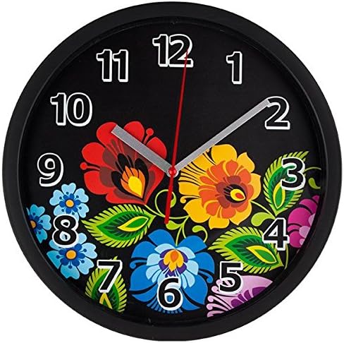 Polish Folk Art Wall Clock - Floral Black