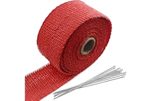 BDZMC 2" x 16 Ft Motorcycle Exhaust Heat Wrap Roll, Exhaust Manifold Heat Wrap Fiberglass Heat Shield Tape, Car Exhaust Tube Thermal Wrap Tape with 10 Stainless Locking Ties