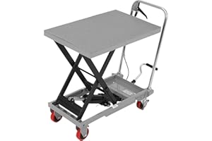 JustSmart Hydraulic Lift Table Cart 500 LBS Capacity 28.5" Height, Elevating Hydraulic Cart with 4 Wheels and No-Slip Pad, Manual Single Scissor Lift Table - Gray