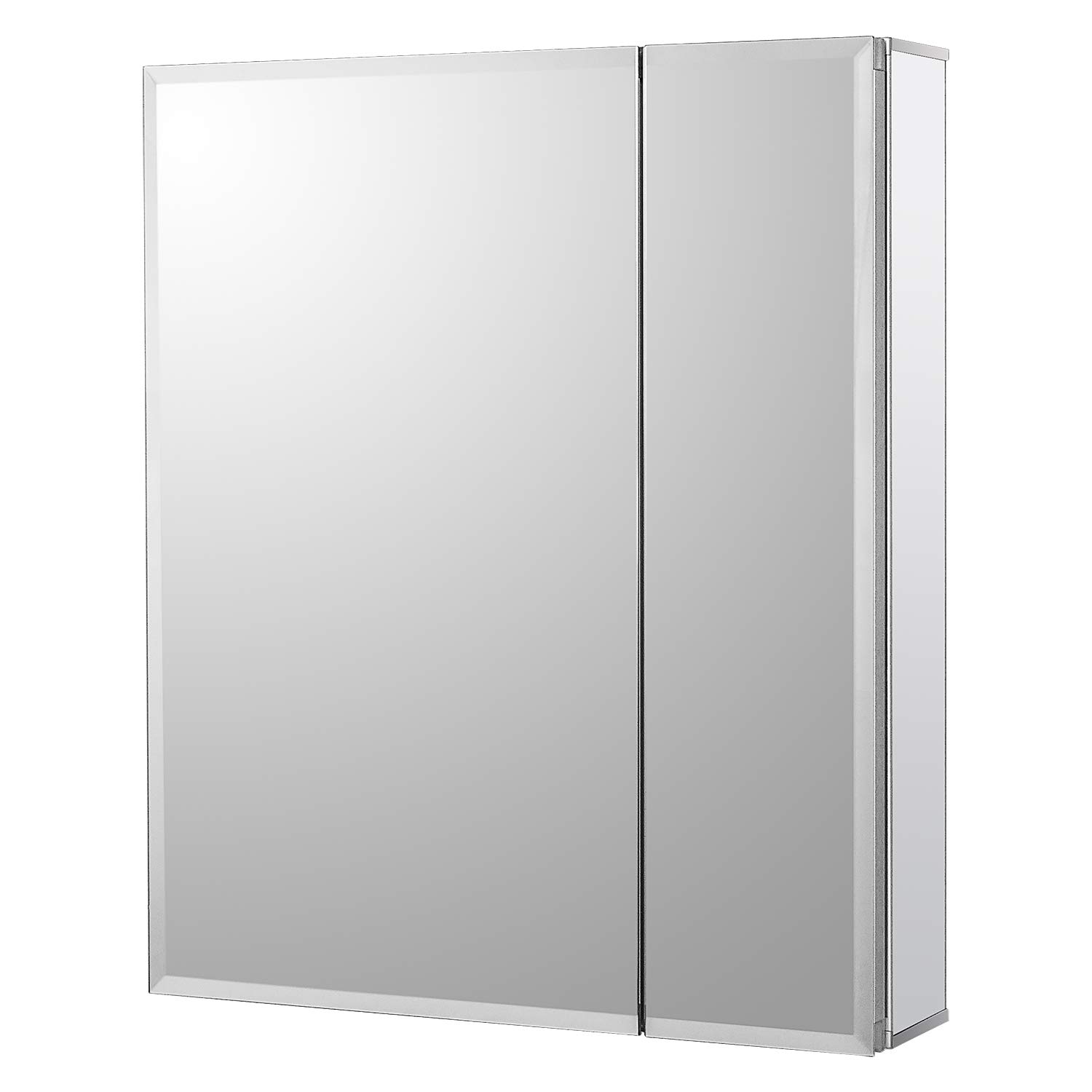 Fundin Bathroom Wall Mount Cabinet with Two Glass Shelves, 20 x 24 Inch Recess or Surface Mount Medicine Cabinet, Frameless Mirror Door Cabinet