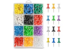 600-Pack Push Pins with Storage Box | 12 Assorted Colour Thumb Tacks for Cork Boards, Bulletin Boards & Walls | Strong Steel 