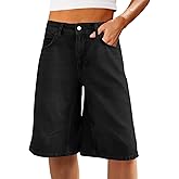 VICHYIE Womens Summer Denim Wide Leg Casual Loose Mid-Low Rise Jorts Bermuda Knee Length Jeans Short Pants