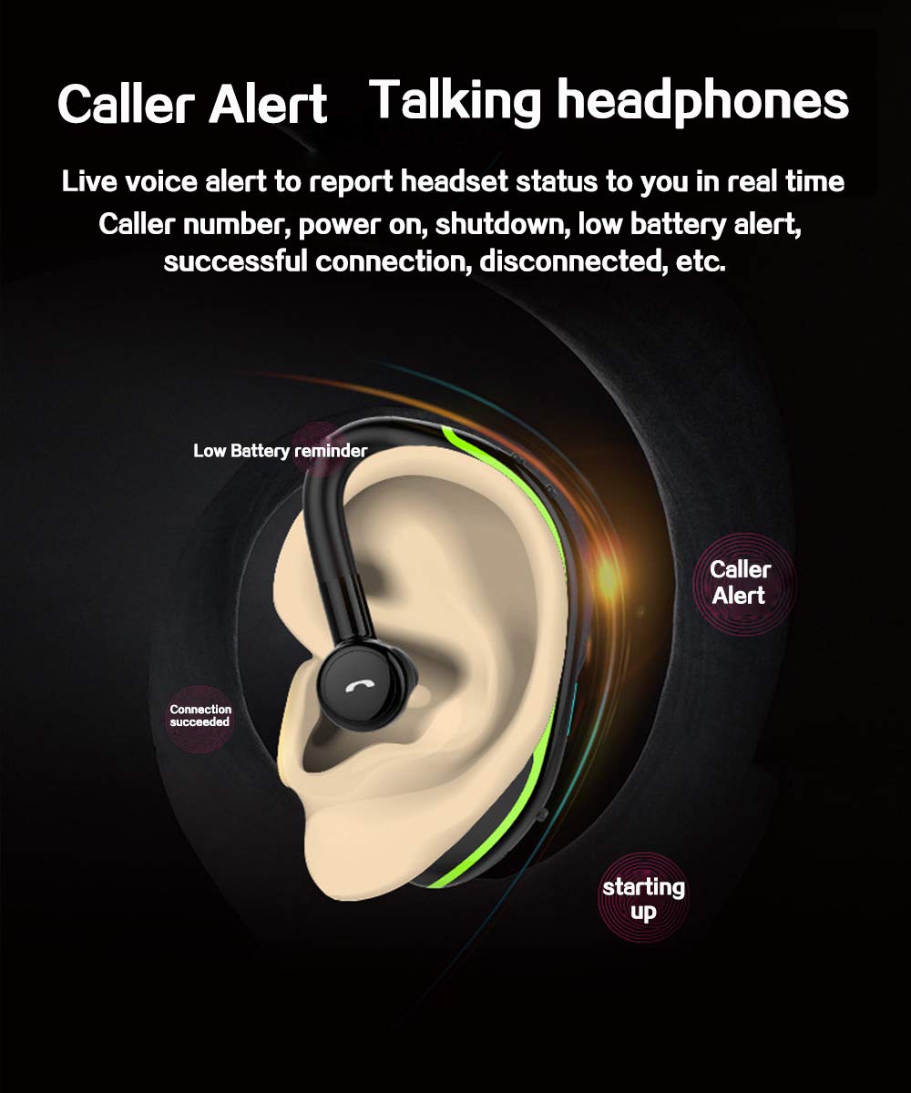 SLUB True Wireless Bluetooth Single Earbud with Microphone 17-18 Hours Playtime Noise Cancelling  Waterproof Ear-Hook Sport Headset for  Cell Phone (Gray)