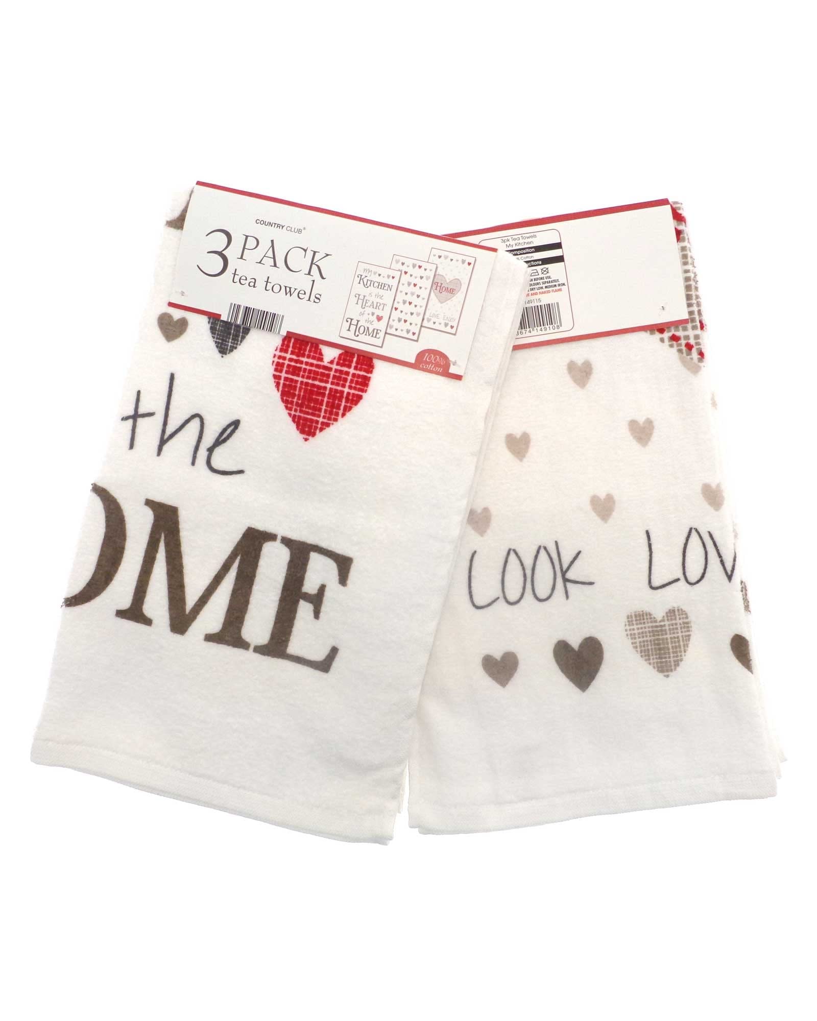 COUNTRY CLUB Pack of 3 Tea Towels - 100% Cotton - 30+ Designs to choose from - Great Value Gift Idea Essential for any home (My Kitchen)