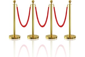 SUIROYI 4Pcs Gold Stanchion Post Queue Velvet Ropes and Posts with Soild Base and 3pcs 5 Ft Red Velvet Ropes Carpet Ropes Posts Stanchion Set Crowd Control Barriers for Party Supplies