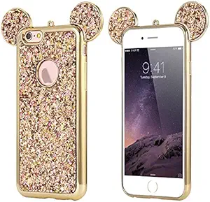 AccessoryHappy Glitter Mickey Ears Case, Luxury Protective TPU Bling Crystal Rhinestone Sparkle Glitter Diamond Case Cover Compatible with iPhone 7 Plus 8 Plus [5.5