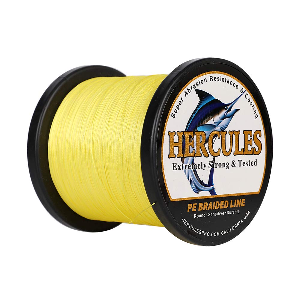 Hercules Braided Fishing Line 2000m 2187yds 6lbs-100lbs Pe Superline 4 Strands (Yellow 20lb/9.1kg 0.20mm) — image 1