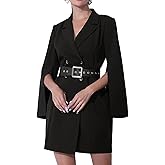 Allegra K Womens Work Dresses Slit Sleeve 2025 Fall Belted Double Breasted Business Blazer Dress