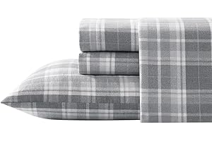 Laura Ashley Home - Queen Sheets, Cotton Flannel Bedding Set, Brushed for Extra Softness & Comfort (Mulholland Plaid Grey, Queen)