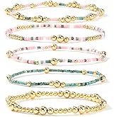 Bohxantium Gold Beaded Bracelets Set for Women 14K Gold Plated Beads Ball Bracelet Stack Dainty Boho Colorful Stretch Stackable Seed Bead Waterproof Non Tarnish Trendy Jewelry Accessories Gifts
