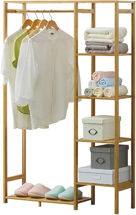 Amazon Zhanwei ハンガーラック コート帽子の床の4階建ての棚付きシェルフ 高さ145cm 57 1インチ の立っているラック竹 強い支持力 ハンガーラック オンライン通販