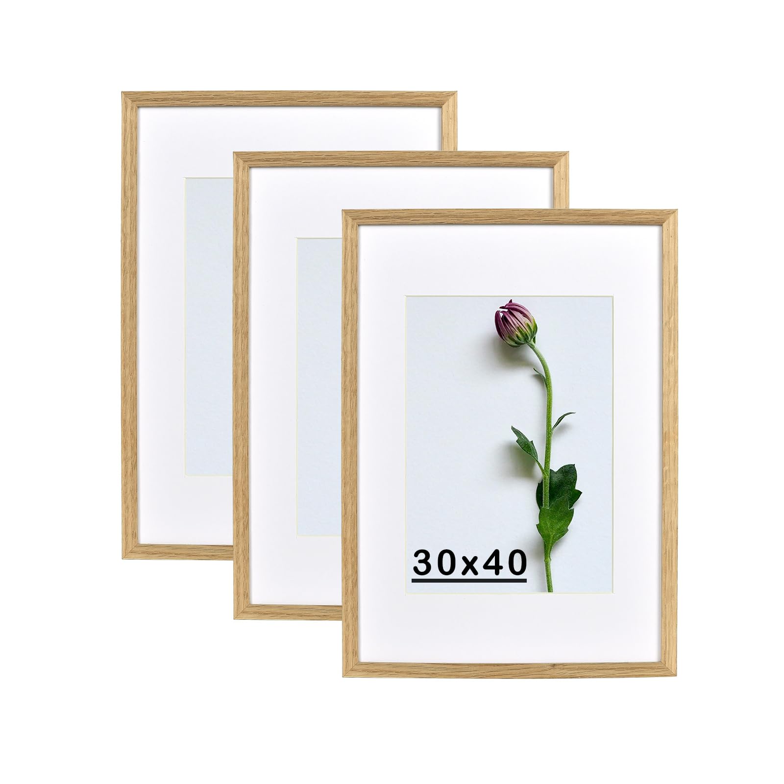 Atryinous Picture Frame 30 x 40 cm Oak Wood Frame with Plexi Glass with Mount for A4 21 x 30 cm Photos for Vertical or Horizontal Hanging/Place for Photos/Posters/Collages Pack of 3