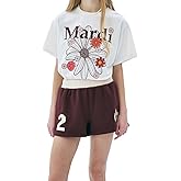 mardi mercredi Women's FLOWERMARDI Blossom Graphic T-Shirt, 100% Cotton, Relaxed Fit, Colorful Bold Floral Print
