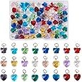 Cheriswelry 96pcs Butterfly Heart Glass Charms Faceted Transparent Crystal Pendants Love Heart Dangle Charms Heart Hang Ornament 13~14mm for DIY Earring Necklace Jewelry Making