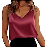 Satin Tank Tops for Women Loose Fit Sleeveless V Neck Camisole Blouses Shirt Top
