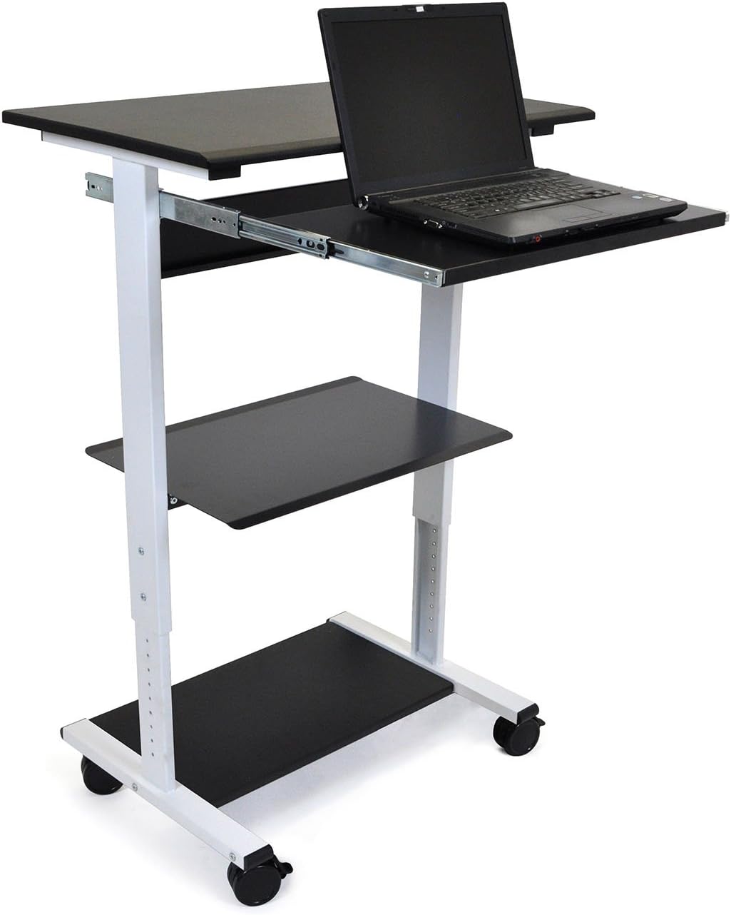 amazon standing desk on Amazon Com Offex Rolling Height Adjustable Stand Up Workstation With 3 Shelf Retractable Keyboard Tray Perfect For School Classroom Office And More Office Products