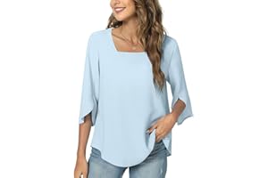TAOHUADAO Womens 2025 Summer Casual Square Neck Loose Tunic Top for Leggings 3/4 Sleeve Chiffon Blouse