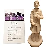 Cyberlight St Joseph Statue for Selling House Kit Resin Saint Joseph Figurine for Protecting Home with Instruction Card and House Prayer Complete Set (Beige)