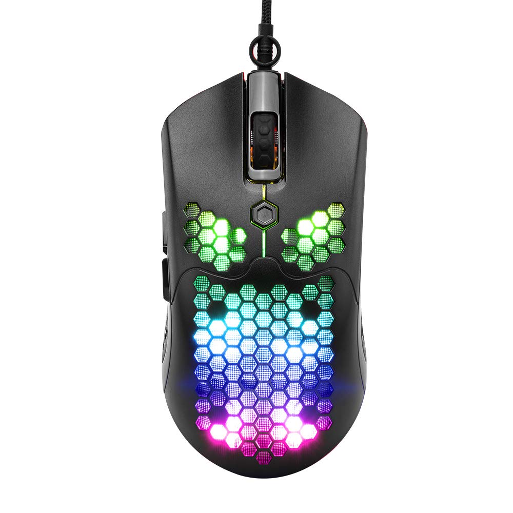 RGB Wired Lightweight Gaming Mouse, 65G with Lightweight Honeycomb Shell Ultralight Ultraweave Cable, 26 RGB Backlit Effect, Programmable Drive 7 Buttons Optical Mouse for PAW3325 12000DPI Sensor
