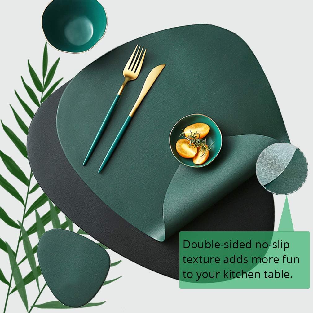 SUBEKYU Faux Leather Placemats and Coasters Set, Washable Round Table Mat, Waterproof Coffee Mats, Heat-Resistant Place Mat for Kitchen Dining Table (Black): Home & Kitchen