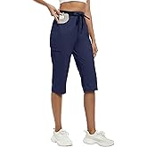 MoFiz Capri Pants for Women Lightweight Ice Cool Capris for Women Casual Summer Trip Loose Shorts with Zipper Pockets