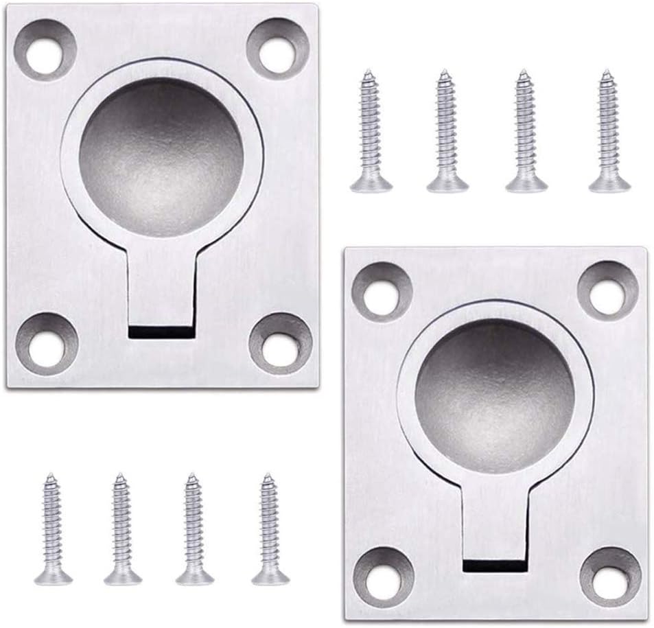 RongLeDAI 2 Pack Flush Ring Pull Handle Hatch Locker 49 x 39 mm Boat Locker Cabinet Hidden Handle，Stainless Steel Marine Yacht Drawer Door Hardware
