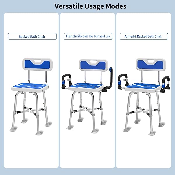 DRSUPPOR SHOWER CHAIR WITH ARMS AND BACK FOR SENIORS ELDERLY HANDICAP DISABLED OR BARIATRIC ADULTS HEAVY DUTY 500 LBS ADJUSTABLE STOOL BENCH SEAT FOR INSIDE SHOWER STALL,WHITE