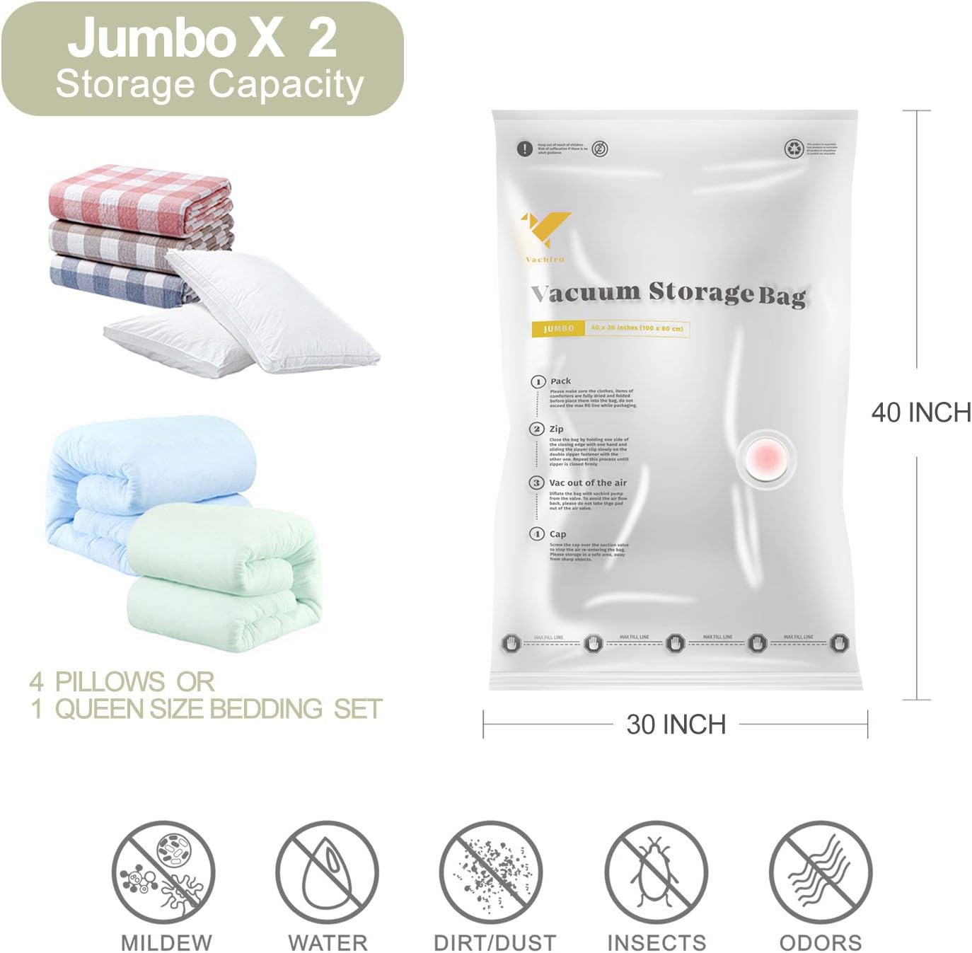 Vacbird Vacuum Storage Bags with Electric Pump, 6 Pack (3 x Small, 3 x Medium) for Comforters Blankets Clothes Pillows Travel Space Saver Seal Bag: Home & Kitchen