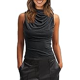 Tankaneo Womens Sleeveless Tank Tops Slim Fitted Mock Neck Draped Stretchy Summer Casual Ruched Tops