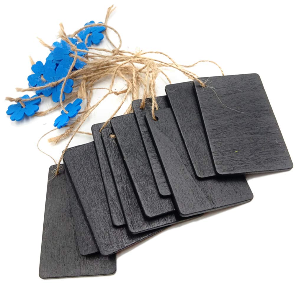 Ultnice 10 Pieces Hanging Chalkboard Wooden Slate Blackboard Message Board Sign Tags (Blue Flowers)