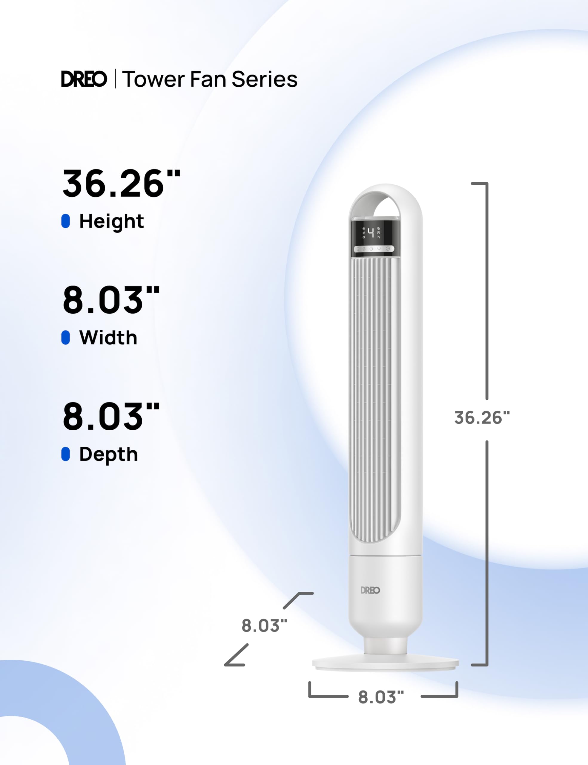 Dreo Tower Fan for Bedroom, 90° Oscillating Fan, Standing Fan with 3 Modes, 4 Speeds, 8H Timer Cooling Fans for Home, Living Room, Office, White, TF117